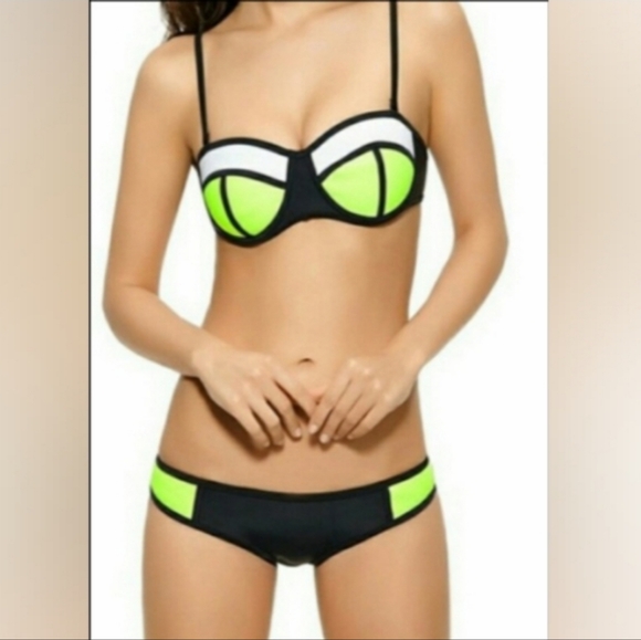 Neoprene Neon Lime 2-PC Bikini Swimsuit - Picture 1 of 8
